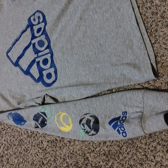 Adidas Kids Gray Hoodie with Blue Logo - Picture 3 of 7